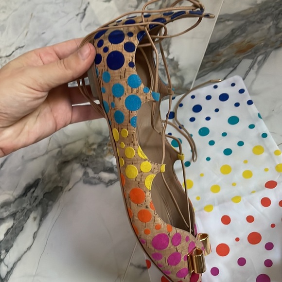 Salvatore Ferragamo Colorful Spotted Cork Lace-up Flats 🔴🟠🟡🟢🔵🟣 - Picture 6 of 17